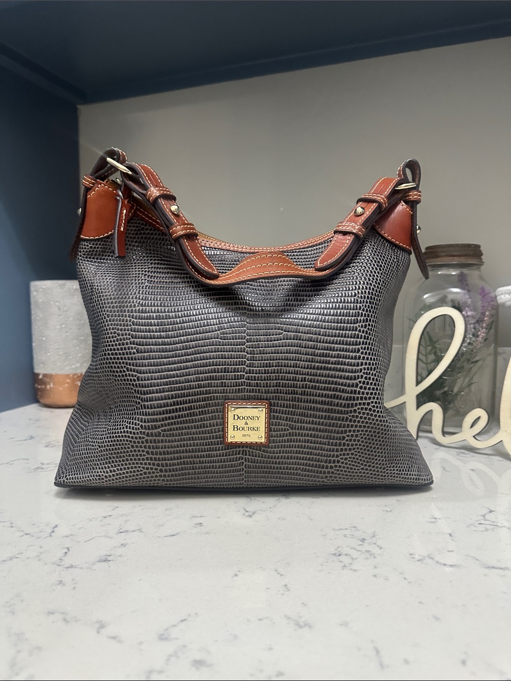 Dooney & Bourke Gray Lizard-Embossed Hobo Bag - Picture 2 of 14